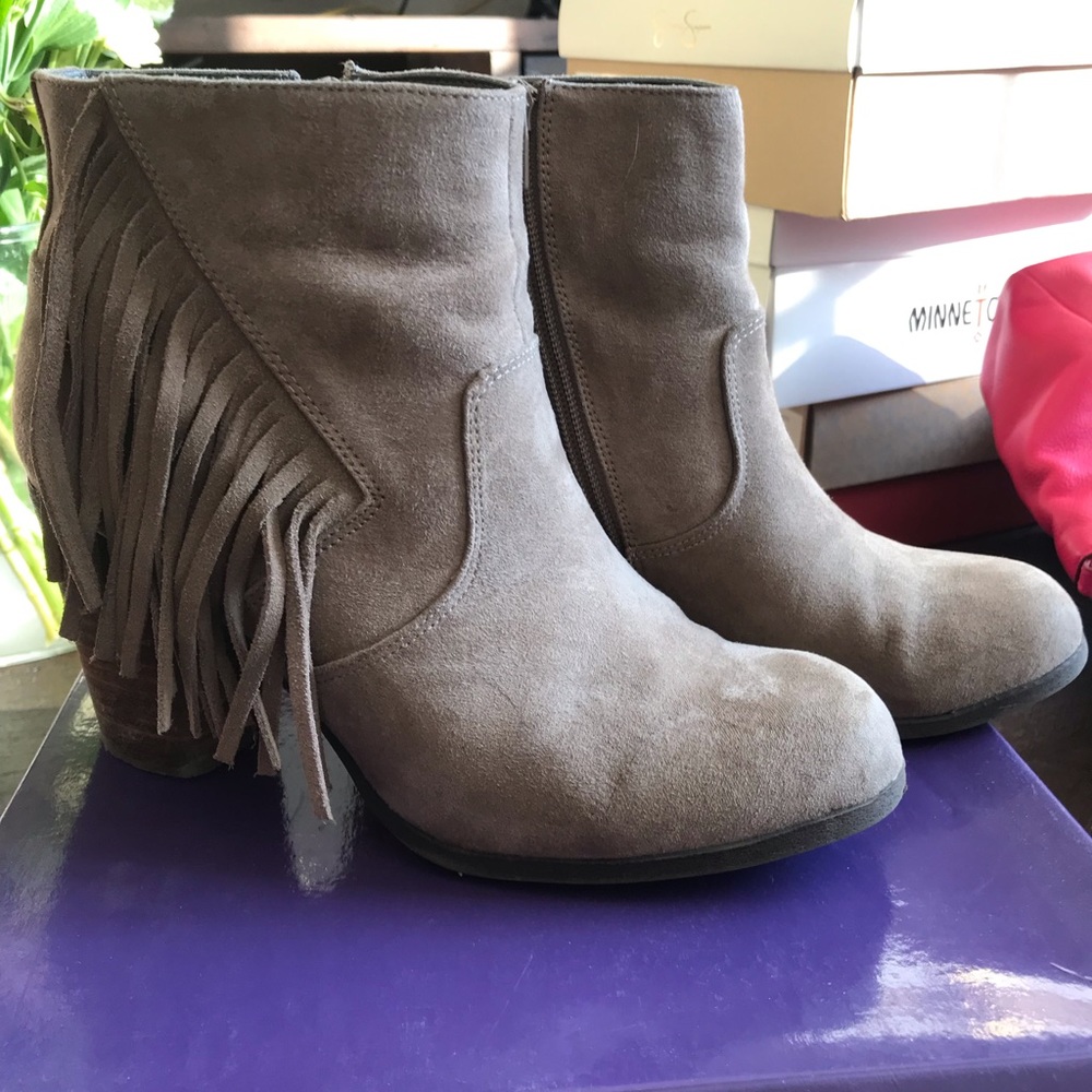 Madden Girl Fringe Taupe Booties
